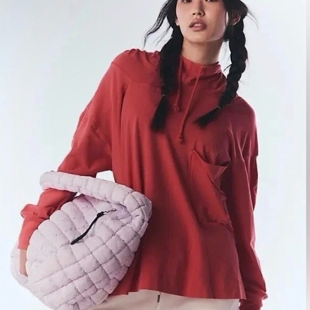 Free People Rust Red Hooded Long Sleeve Top